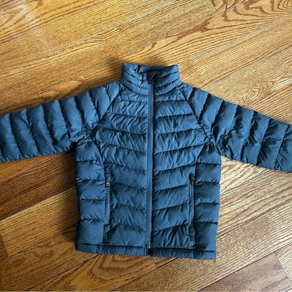 Polo Ralph Lauren Boys Dark Gray Puffer Jacket 3T Quilted Zip Coat Preppy EUC